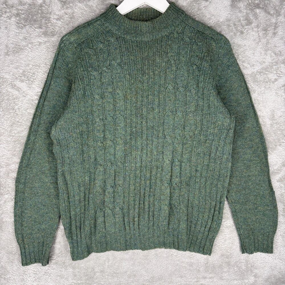 Vtg 60s 70s Shetland Cable Knit Sweater Womens 38 Pure Wool Hand Framed Scotland
